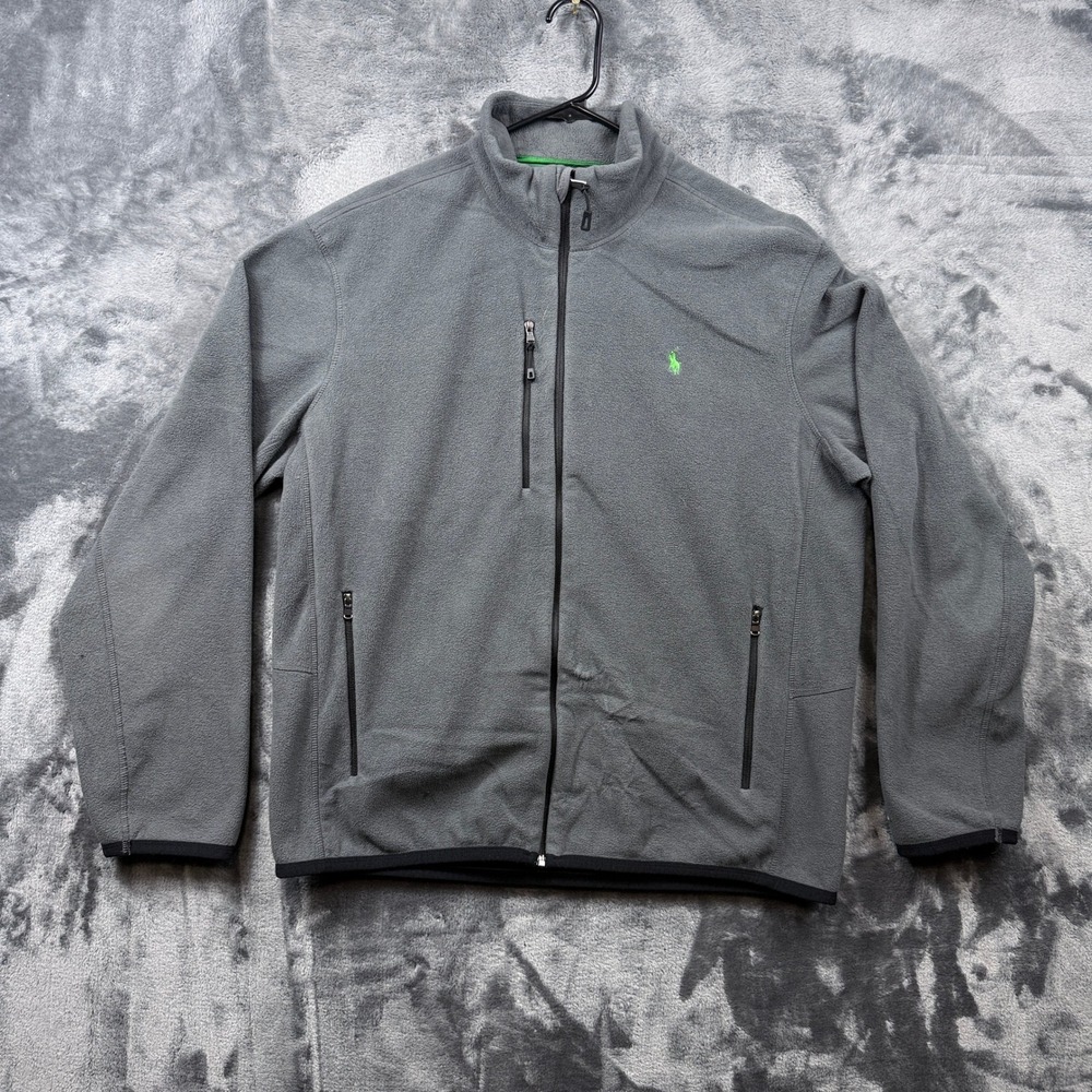 Polo Ralph Lauren Fleece Jacket Mens L Gray Performance Full Zip Mock Neck Pony